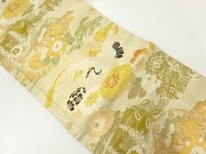 アンティーク　鼓に鶴・菊模様織出し名古屋帯（材料）